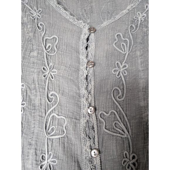 Charlie Paige gray button down dress 100% cotton embroidery and lace S/M - Picture 4 of 9